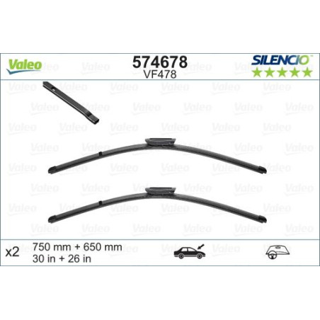 SPAZZOLA TERGI SILENCIO FLAT BLADE ANT SX COPPIA 750mm + 650mm CODICE BREVE: VF478
