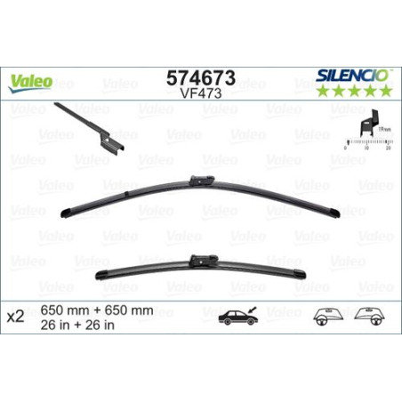 SPAZZOLA TERGI SILENCIO FLAT BLADE ANT DX/SX COPPIA 650mm + 650mm CODICE BREVE: VF473