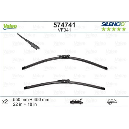 SPAZZOLA TERGI SILENCIO FLAT BLADE ANT SX COPPIA 550mm + 450mm CODICE BREVE: VF341