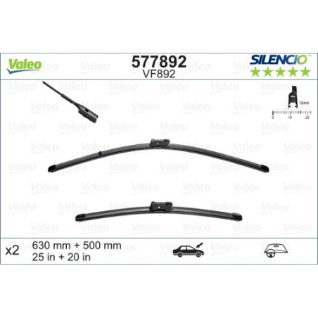 SPAZZOLA TERGI SILENCIO FLAT BLADE ANT SX COPPIA 630mm + 500mm CODICE BREVE: VF892