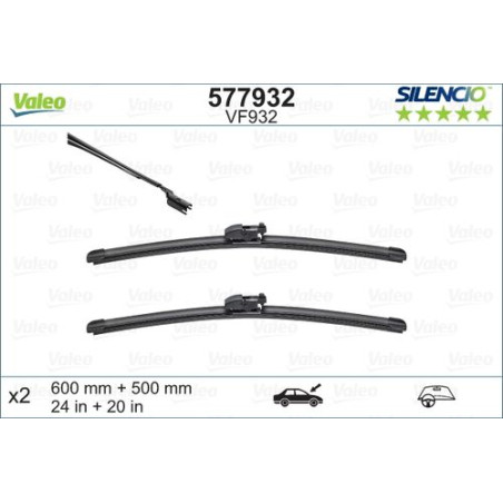 SPAZZOLA TERGI SILENCIO FLAT BLADE ANT SX COPPIA 600mm + 500mm CODICE BREVE: VF932
