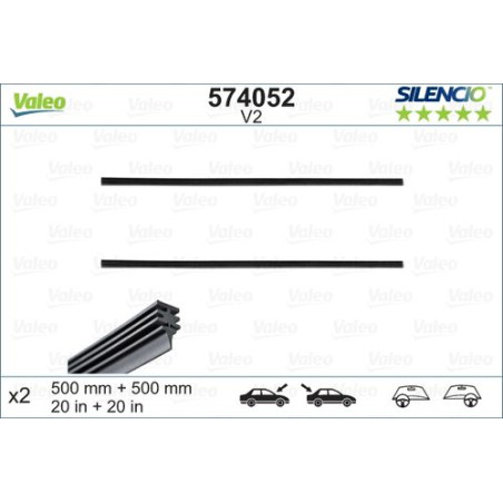 SPAZZOLA TERGI SILENCIO REFILL ANT/POST DX/SX COPPIA 500mm + 500mm CODICE BREVE: V2