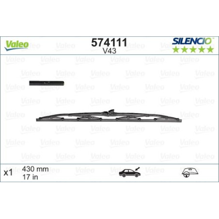 SPAZZOLA TERGI SILENCIO STANDARD ANT SX SINGOLA 430mm CODICE BREVE: V43