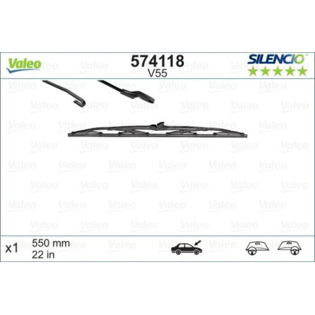 SPAZZOLA TERGI SILENCIO STANDARD ANT DX/SX SINGOLA 550mm CODICE BREVE: V55