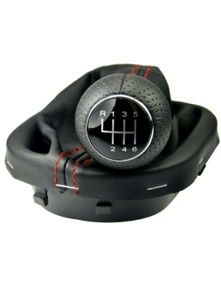 POMELLO E CUFFIA CAMBIO NERO/CROMATO 6 CON CUCITURE ROSSE NERA LUCIDA VOLKSWAGEN TOURAN (1T1/1T2) 2003 2006