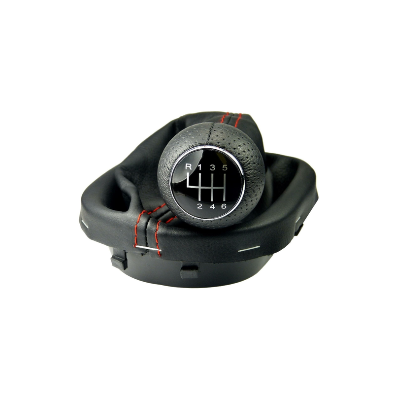 POMELLO E CUFFIA CAMBIO NERO/CROMATO 6 CON CUCITURE ROSSE NERA LUCIDA VOLKSWAGEN TOURAN (1T1/1T2) 2003 2006