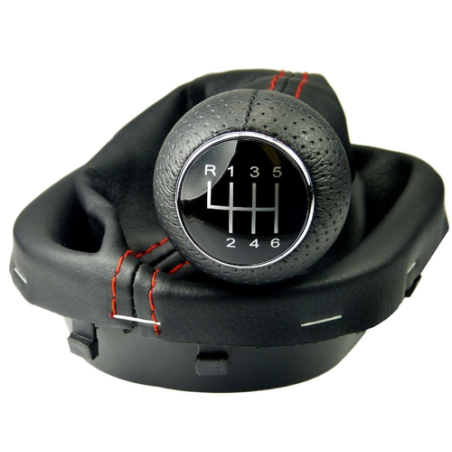 POMELLO E CUFFIA CAMBIO NERO/CROMATO 6 CON CUCITURE ROSSE NERA LUCIDA VOLKSWAGEN TOURAN (1T1/1T2) 2003 2006