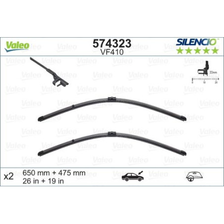 SPAZZOLA TERGI SILENCIO FLAT BLADE ANT SX COPPIA 650mm + 475mm CODICE BREVE: VF410